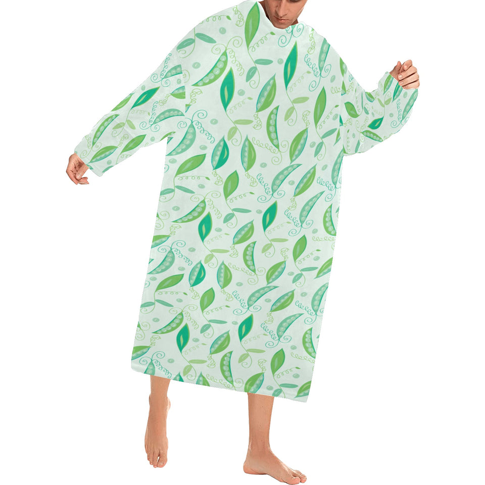 Green Peas Pattern Print Design 01 Blanket Robe with Sleeves