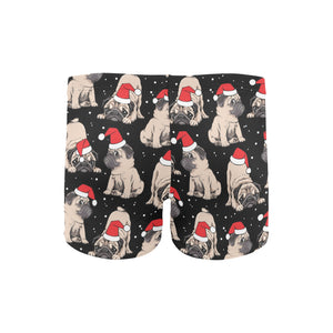 Christmas Pugs Santa_s red cap pattern Men's Swimming Trunks
