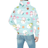 Cute snowman snowflake pattern Men's Padded Hooded Jacket