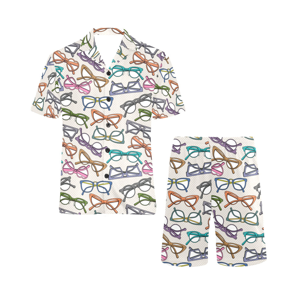Sun Glasses Pattern Print Design 01 Men's V-Neck Short Pajama Set