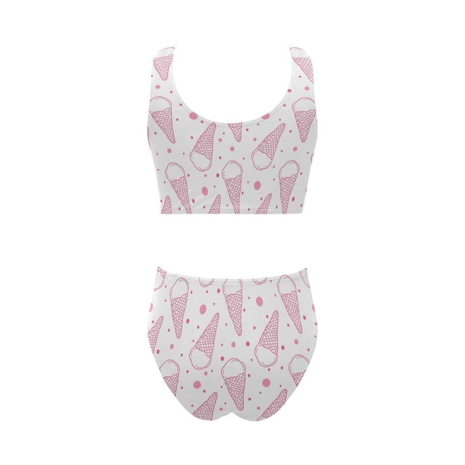 Hand drawn ice cream pattern Chest Bowknot High Waisted Bikini Swimsuit