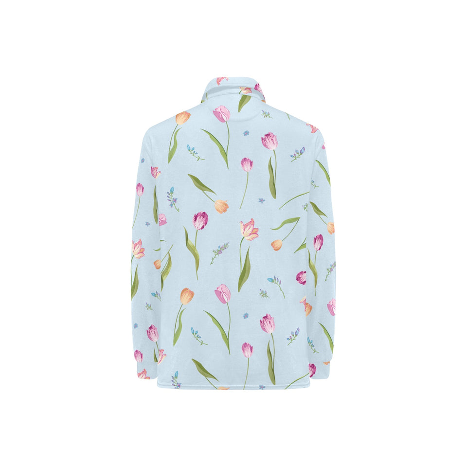 Watercolor Tulips pattern Women's Long Sleeve Polo Shirt