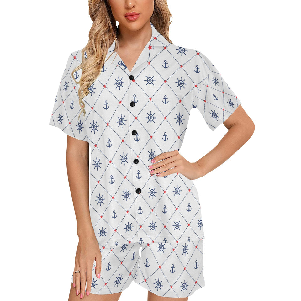 Anchor rudder nautical design pattern Women's V-Neck Short Pajama Set