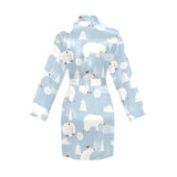 Cute polar bears Christmas decoration pattern Women's Long Sleeve Belted Night Robe