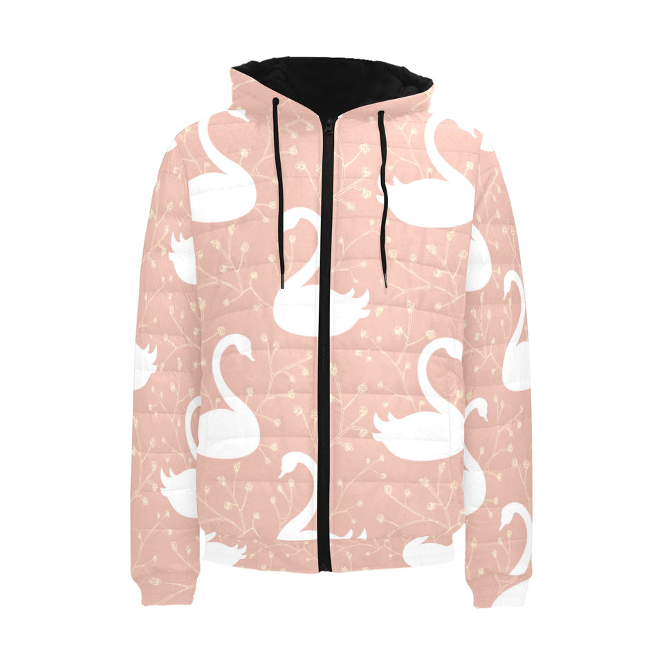 Swan flower light pink background Men's Padded Hooded Jacket