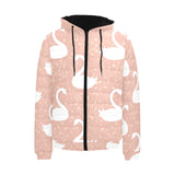Swan flower light pink background Men's Padded Hooded Jacket