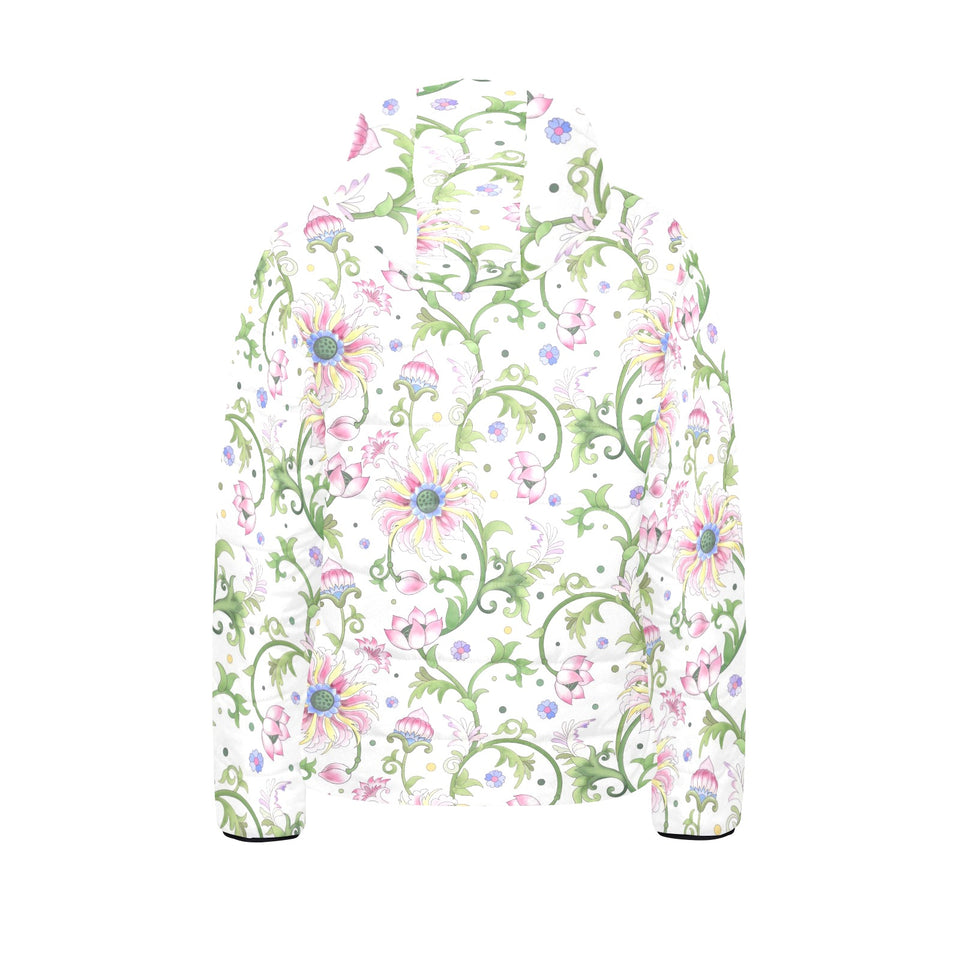 Beautiful pink lotus waterlily leaves pattern Kids' Boys' Girls' Padded Hooded Jacket