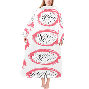 Hand drawn dragon fruit Blanket Robe with Sleeves