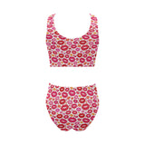Lips Pattern Print Design 01 Chest Bowknot High Waisted Bikini Swimsuit