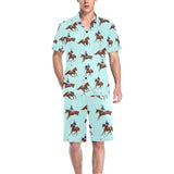 Horses running horses rider pattern Men's V-Neck Short Pajama Set