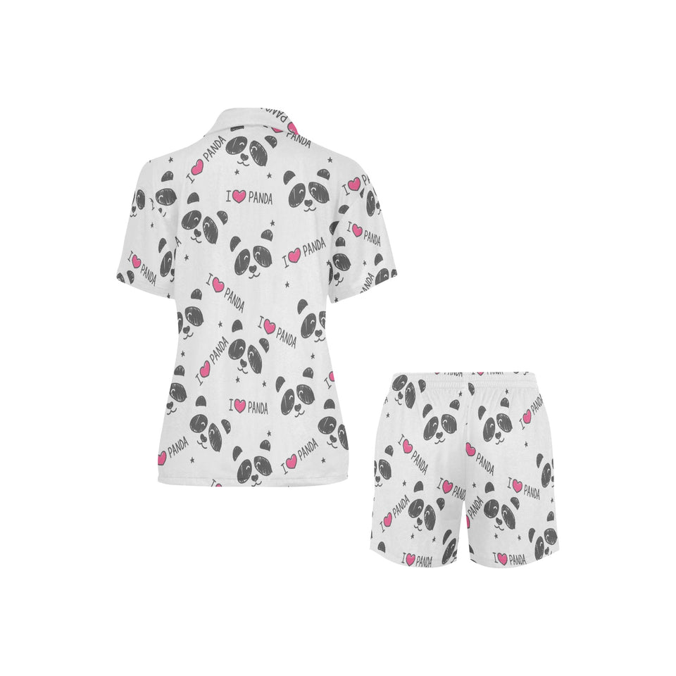 Hand Drawn faces of pandas pattern Women's V-Neck Short Pajama Set