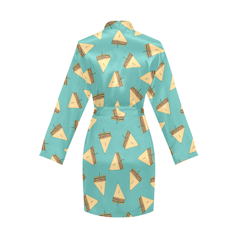 Sandwich Pattern Print Design 03 Women's Long Sleeve Belted Night Robe