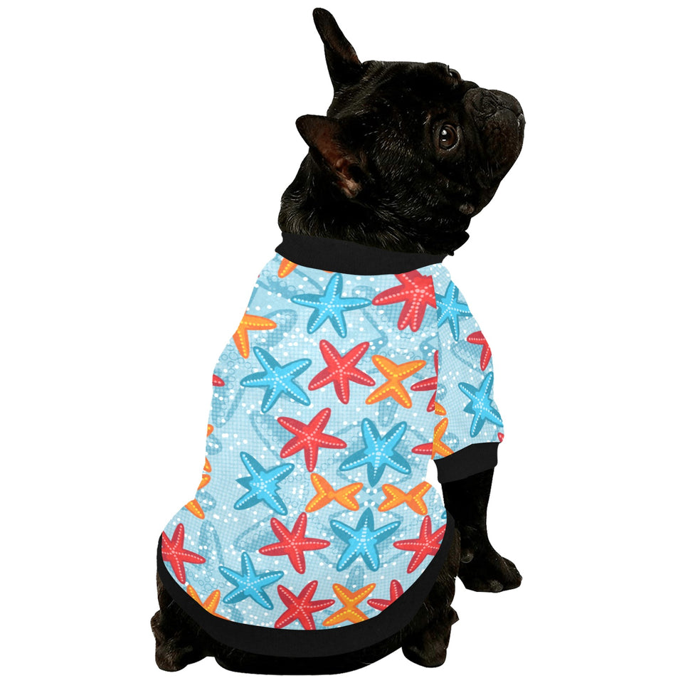 Blue red orange starfish pattern All Over Print Pet Dog Round Neck Fuzzy Shirt
