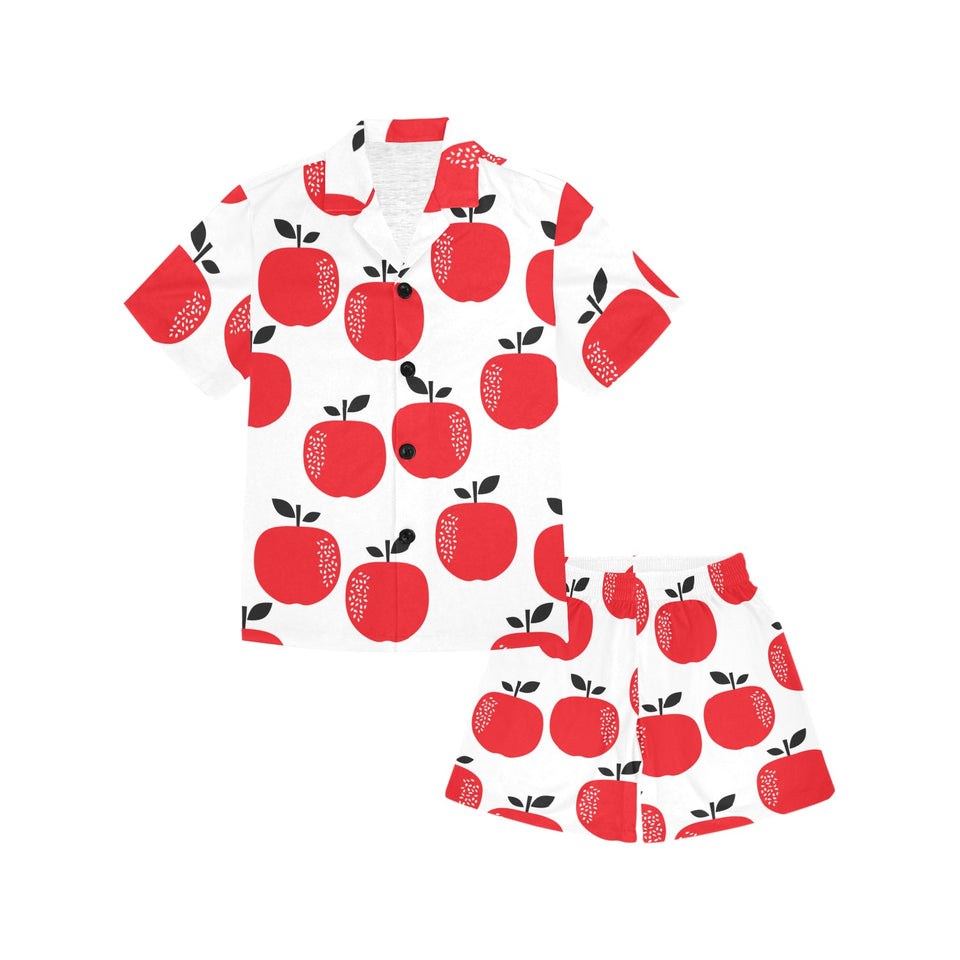 red apples white background Kids' Boys' Girls' V-Neck Short Pajama Set