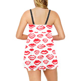 Lips Pattern Print Design 05 Chest Sexy Pleated Two Piece Swim Dress