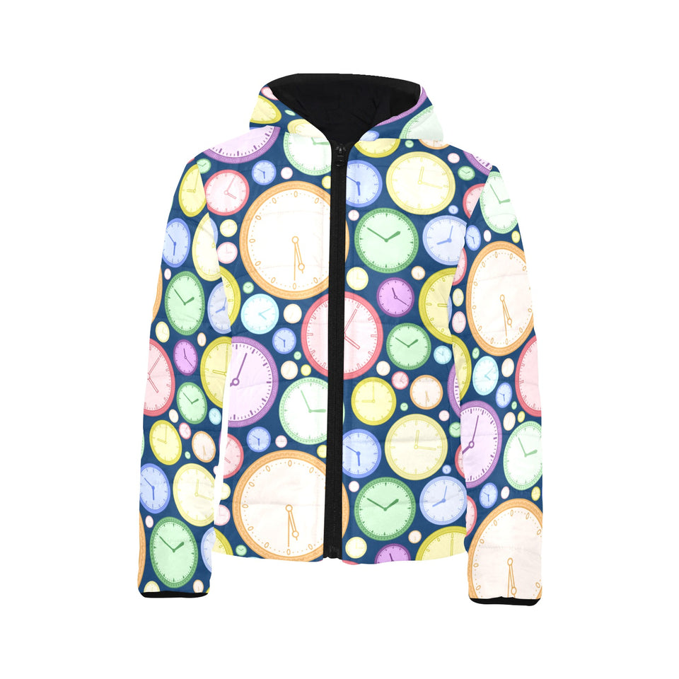 Colorful clock background Kids' Boys' Girls' Padded Hooded Jacket