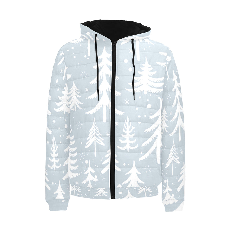 Christmas tree winter forest pattern Men's Padded Hooded Jacket