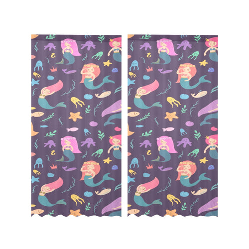 beautiful mermaid Fish jellyfish algae other marin Gauze Curtain