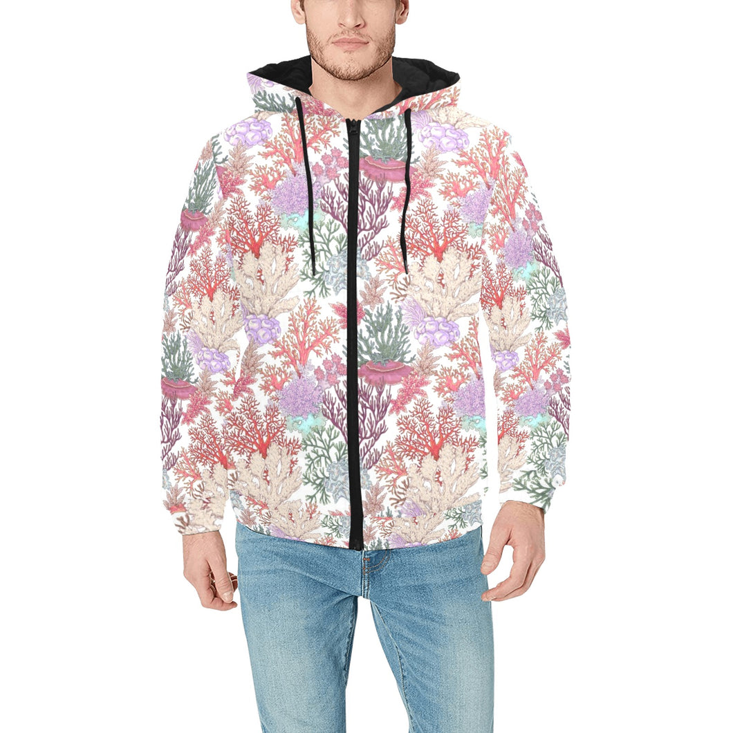 Coral Reef Pattern Print Design 03 Men's Padded Hooded Jacket