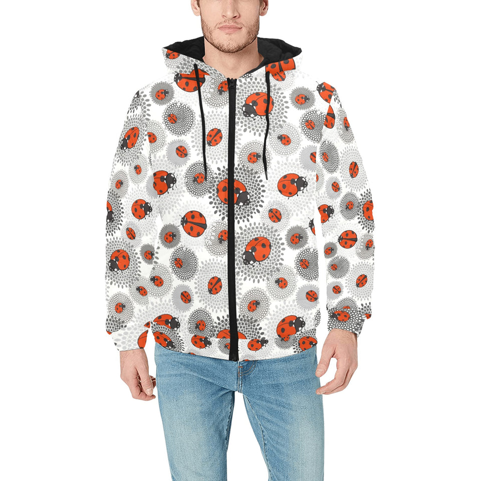 Ladybug Pattern Print Design 05 Men's Padded Hooded Jacket