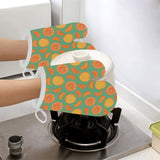 orange fruit pattern green background Heat Resistant Oven Mitts