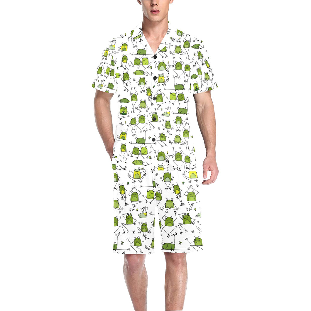 Sketch funny frog pattern Men's V-Neck Short Pajama Set