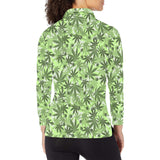 Canabis Marijuana Weed Pattern Print Design 01 Women's Long Sleeve Polo Shirt