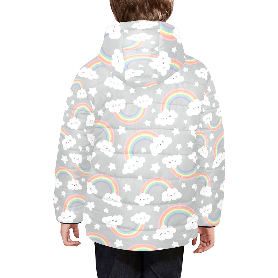 Cute rainbow clound star pattern Kids' Boys' Girls' Padded Hooded Jacket