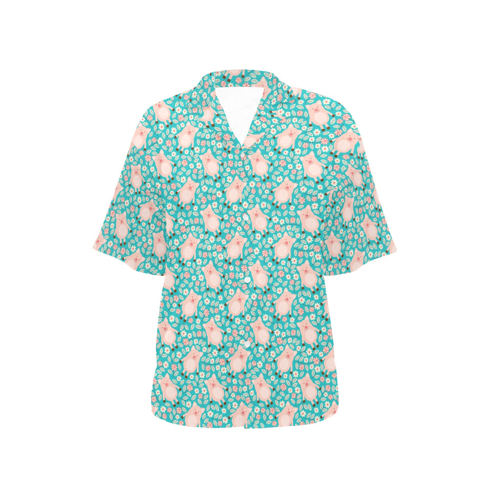 Pig Pattern Print Design 01 Women's All Over Print Hawaiian Shirt