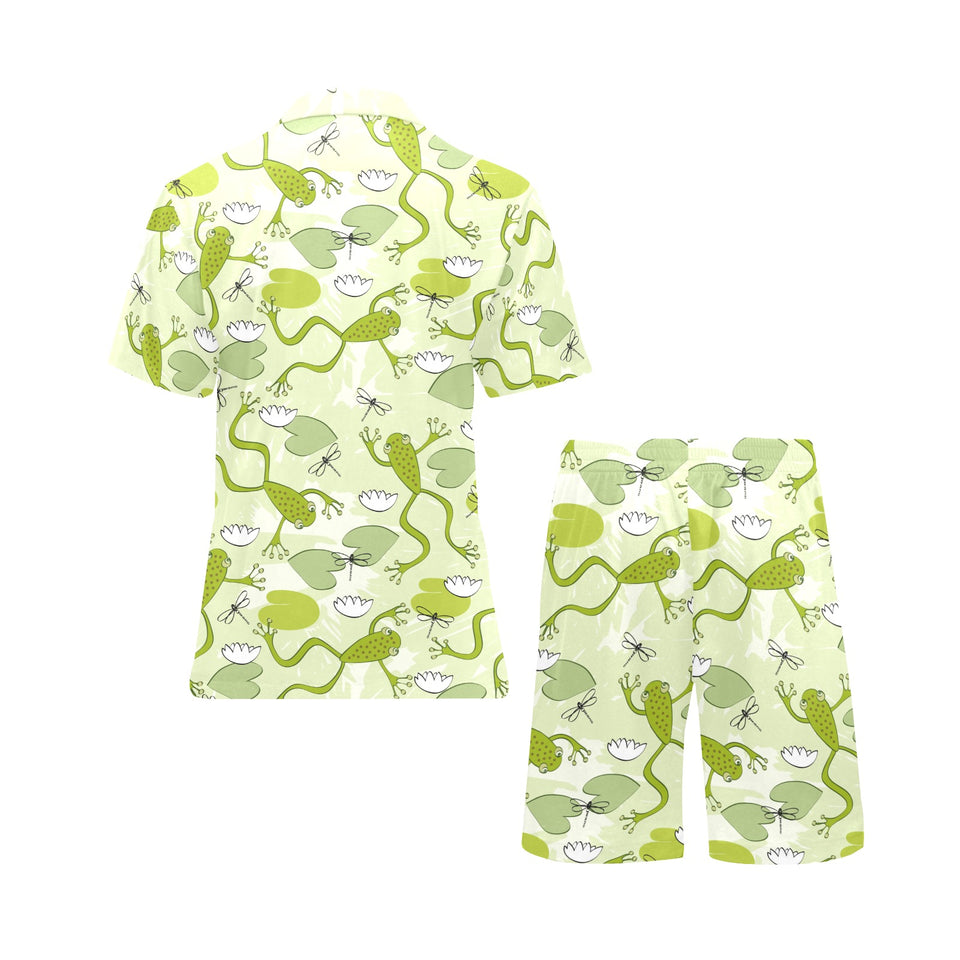 Cute frog dragonfly pattern Men's V-Neck Short Pajama Set