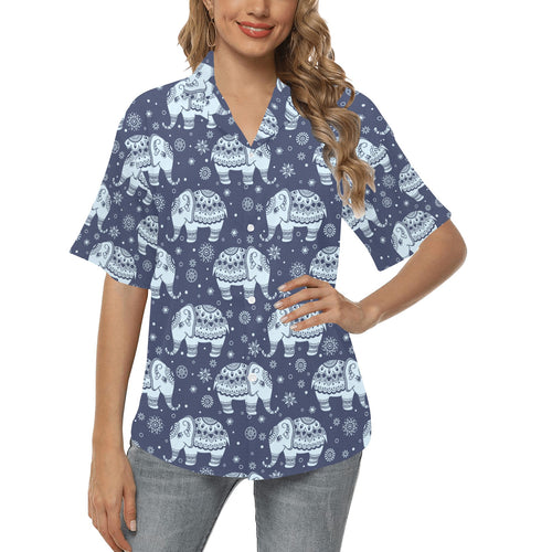 Elephant tribal design pattern Women's All Over Print Hawaiian Shirt