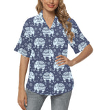 Elephant tribal design pattern Women's All Over Print Hawaiian Shirt
