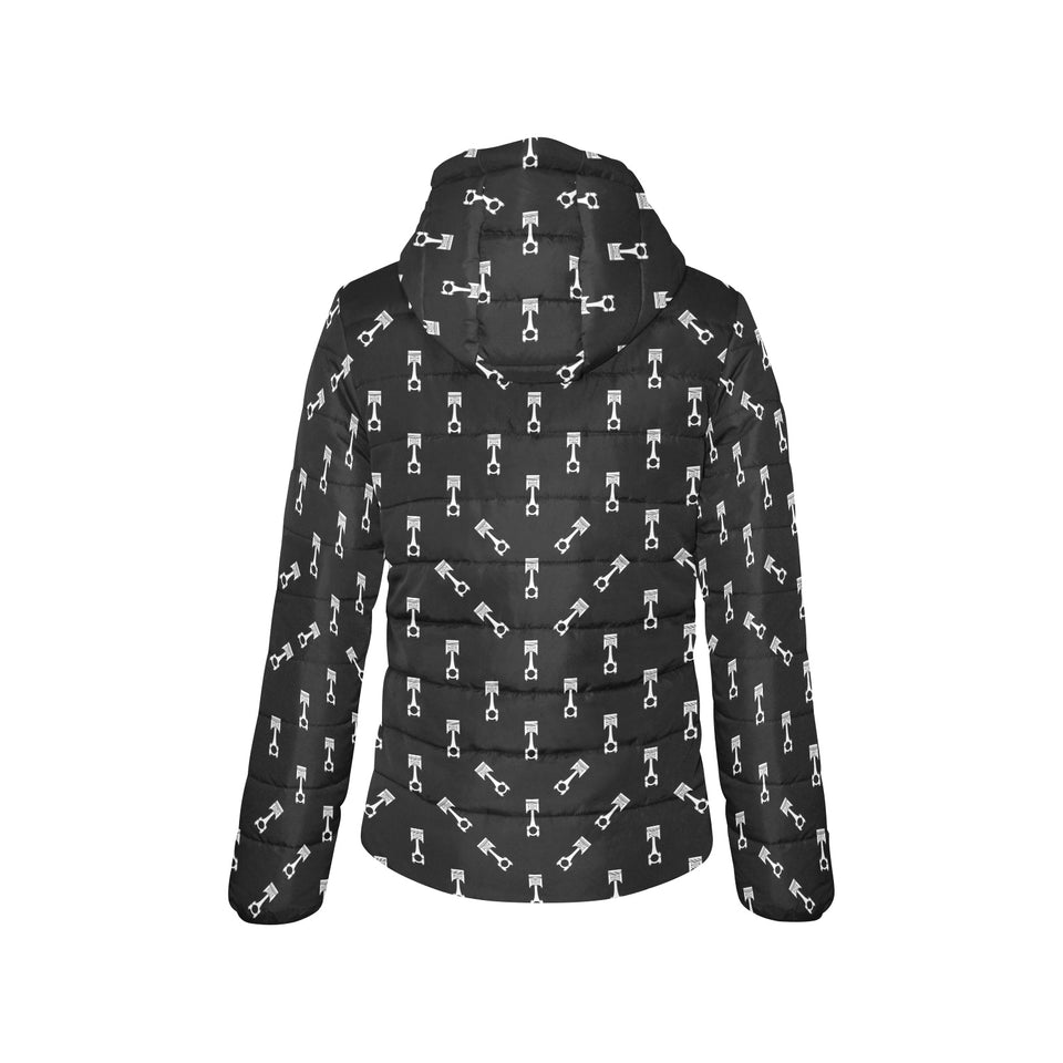 Engine Piston Black Theme Pattern Print Design 03 Women's Padded Hooded Jacket