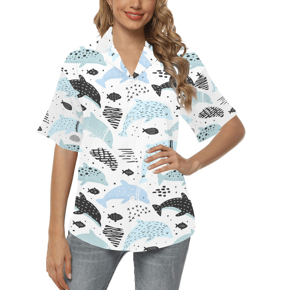 Cute dolphins Childish Style pattern Women's All Over Print Hawaiian Shirt