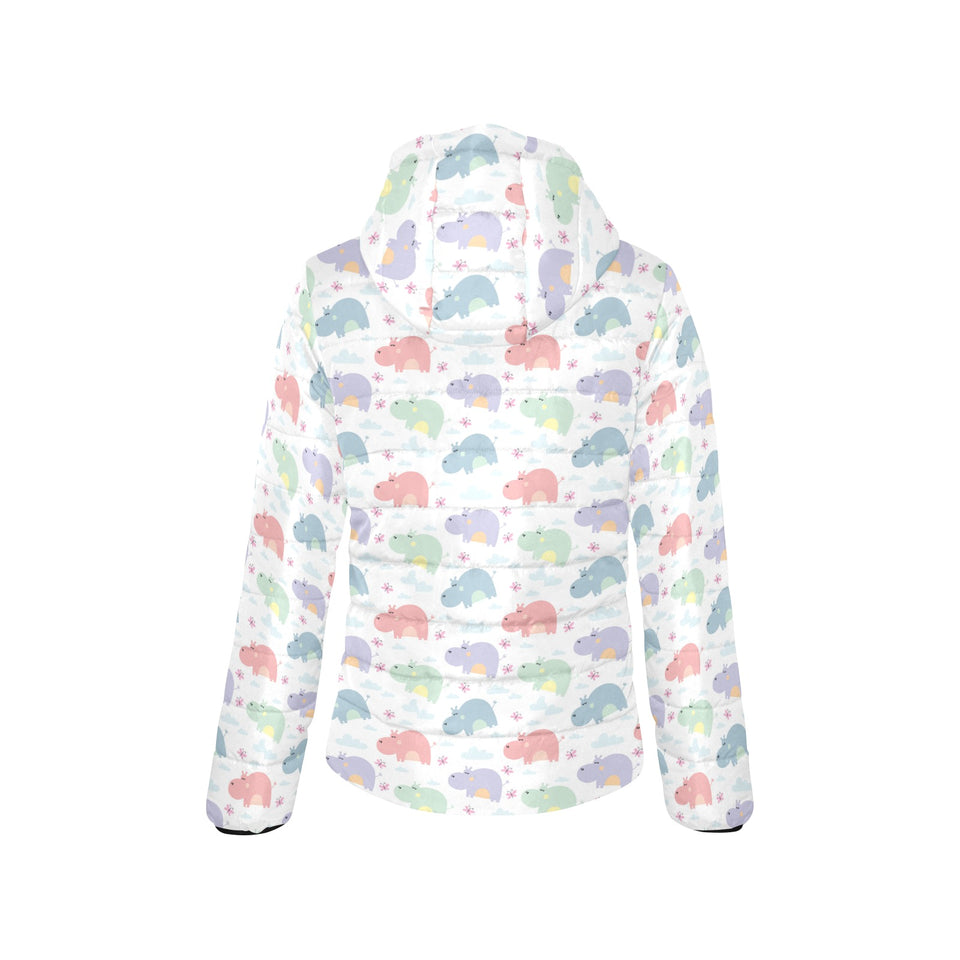 Hippopotamus Pattern Print Design 03 Women's Padded Hooded Jacket