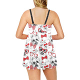 Yorkshire Terrier Pattern Print Design 04 Chest Sexy Pleated Two Piece Swim Dress