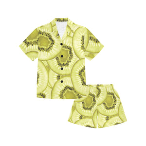 Sliced kiwi pattern Kids' Boys' Girls' V-Neck Short Pajama Set