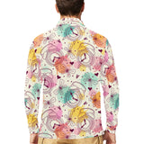 Clock butterfly pattern Men's Long Sleeve Polo Shirt