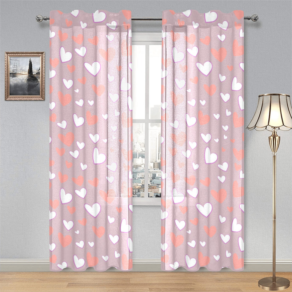 coral white heart pattern Gauze Curtain