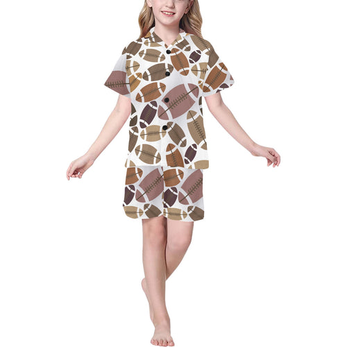 American football ball pattern Kids' Boys' Girls' V-Neck Short Pajama Set