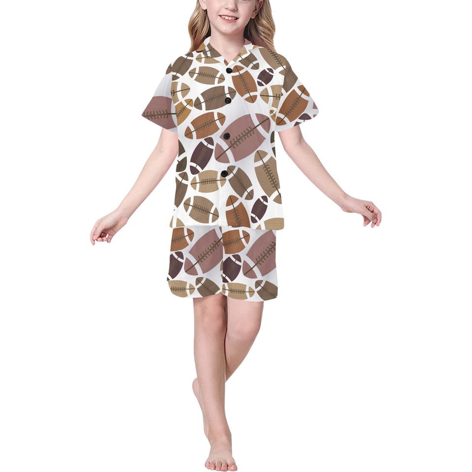 American football ball pattern Kids' Boys' Girls' V-Neck Short Pajama Set