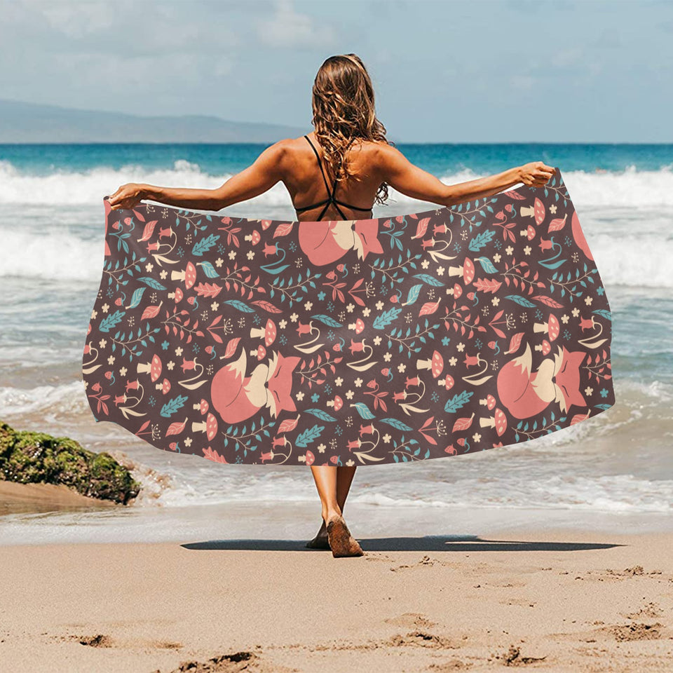 fox leaves mushroom pattern Beach Towel