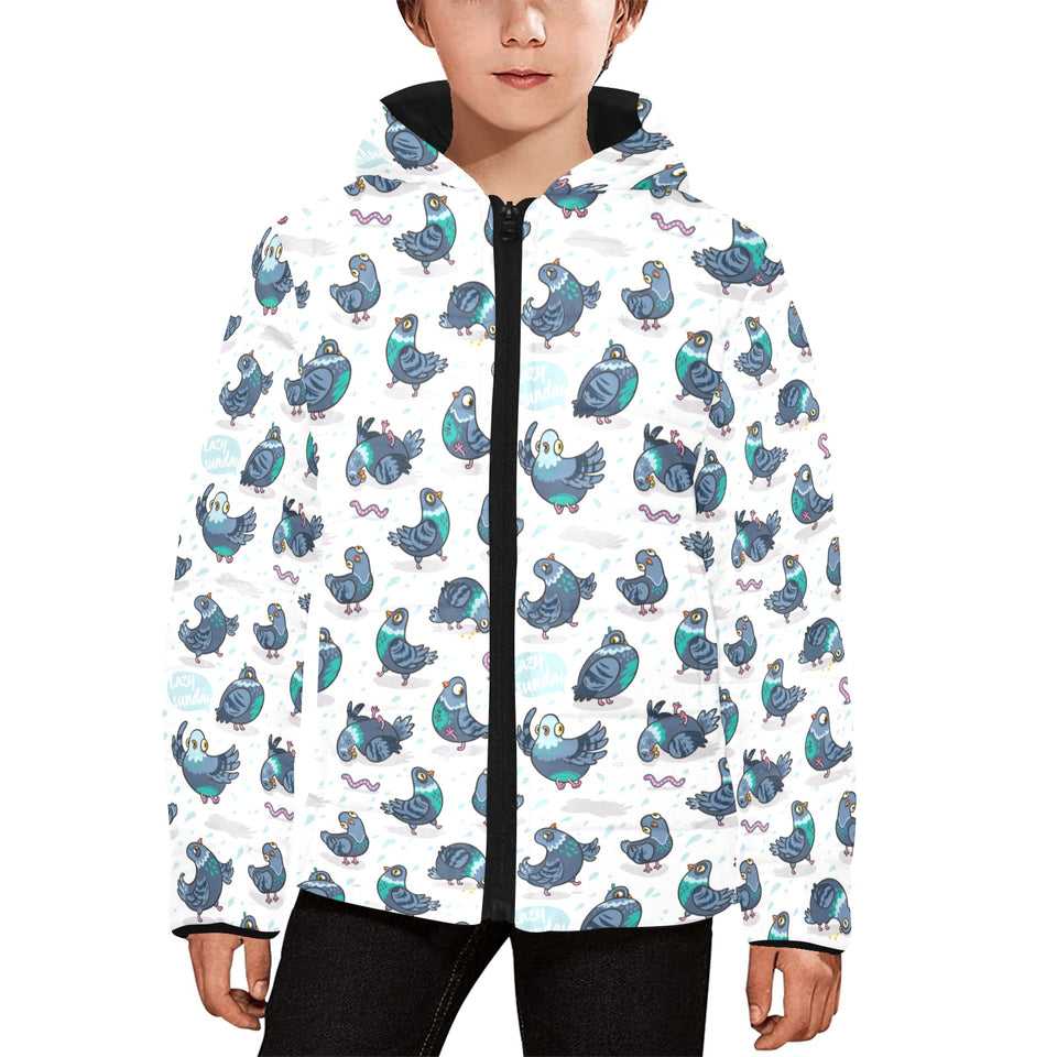 Pigeon Pattern Print Design 02 Kids' Boys' Girls' Padded Hooded Jacket