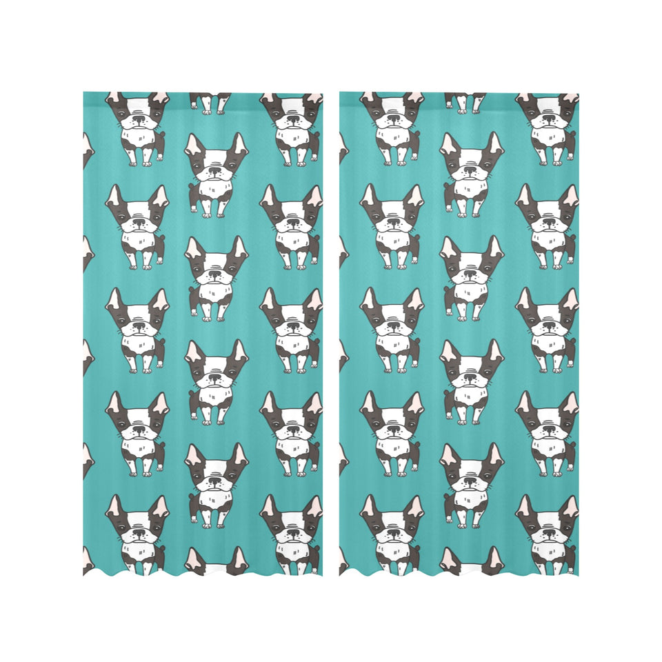 Hand drawn boston terrier dog pattern Gauze Curtain