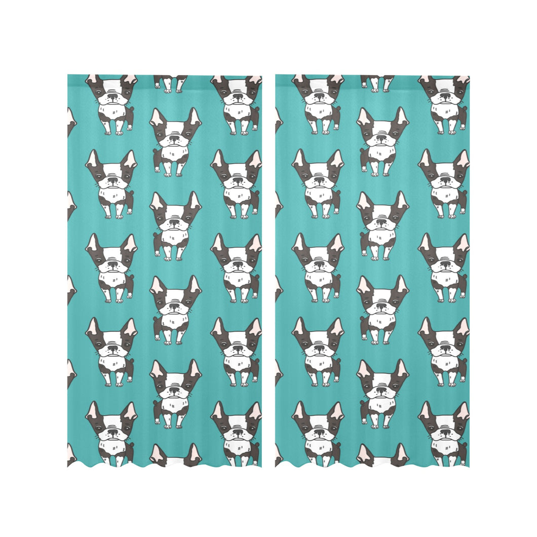 Hand drawn boston terrier dog pattern Gauze Curtain