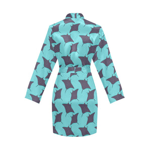 Stingray Pattern Print Design 02 Women's Long Sleeve Belted Night Robe