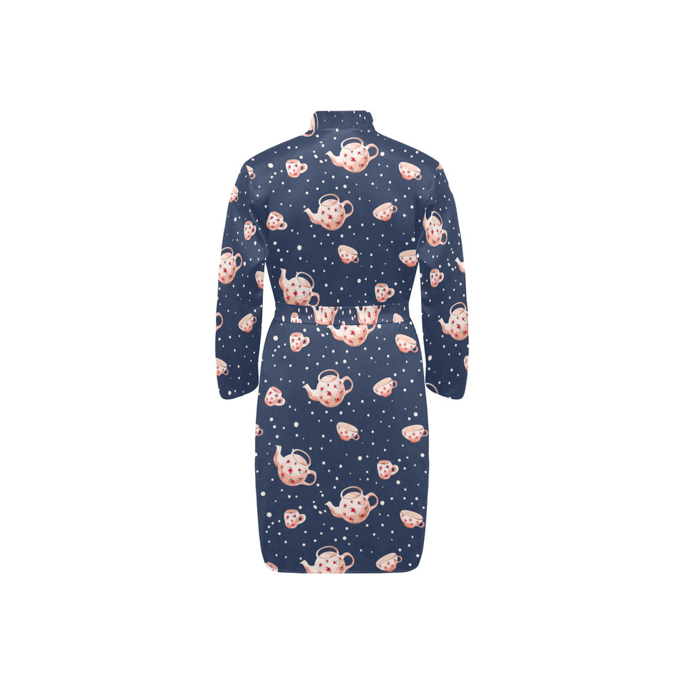 Tea pots Pattern Print Design 04 Men's Long Sleeve Belted Night Robe