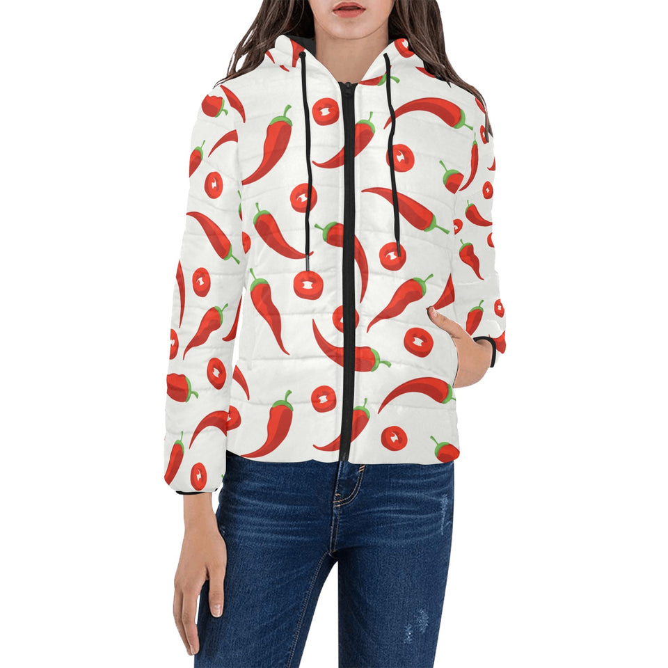 Chili pattern Women's Padded Hooded Jacket