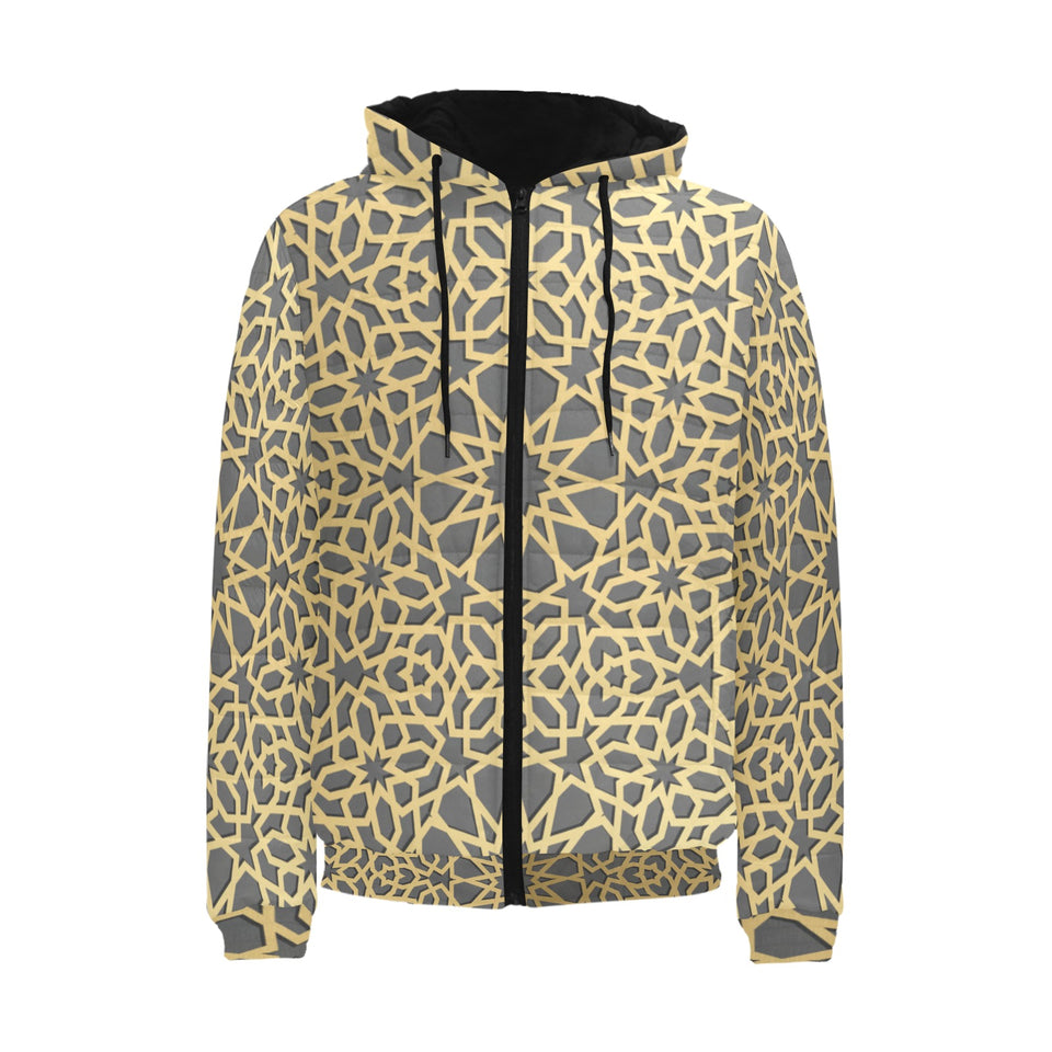 arabic star gold pattern Men's Padded Hooded Jacket