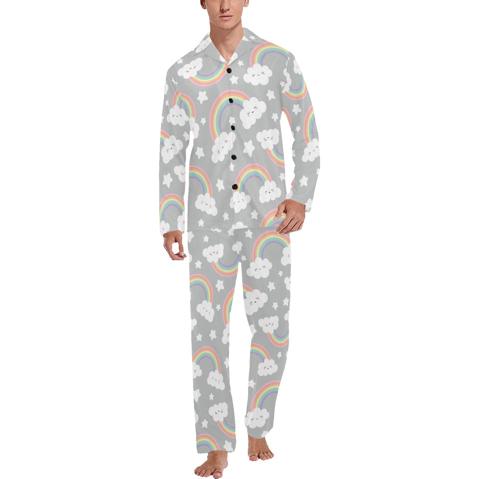 Cute rainbow clound star pattern Men's Long Pajama Set
